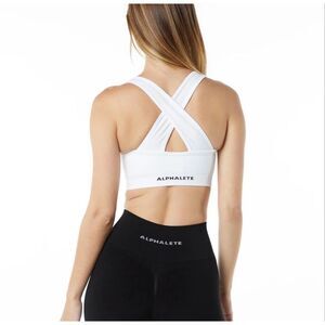 Alphalete Amplify Sports Bra White Criss Cross Back Longline Cinched Front S